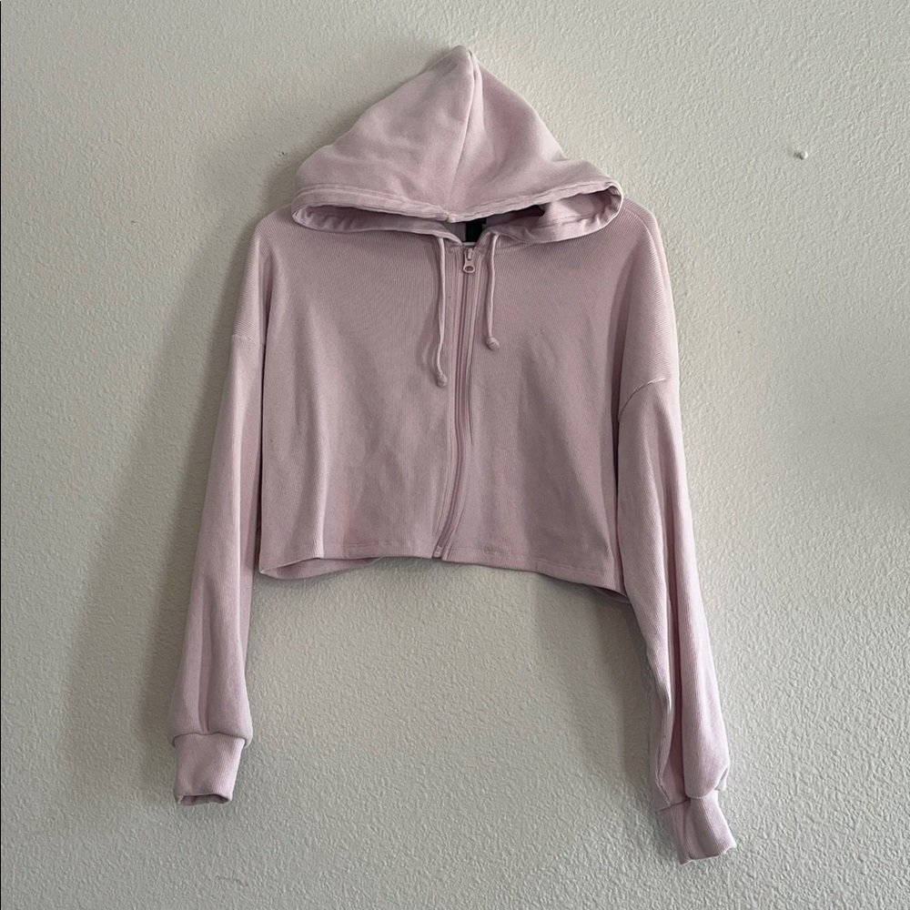 Wild Fable Light Pink Ribbed Cropped Hoodie